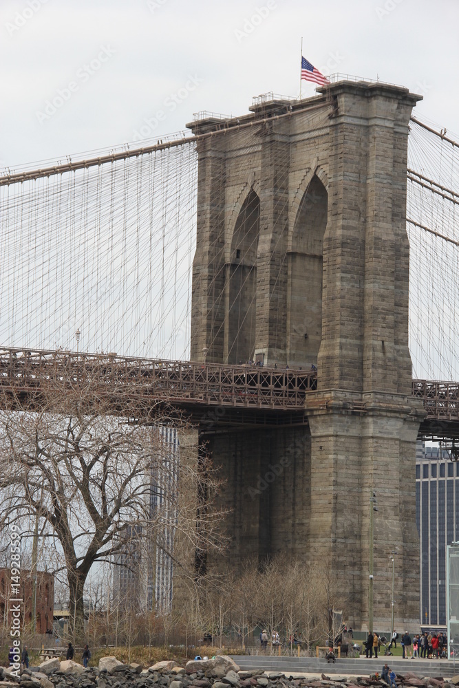 Brooklyn Bridge with the New York skyline in the background