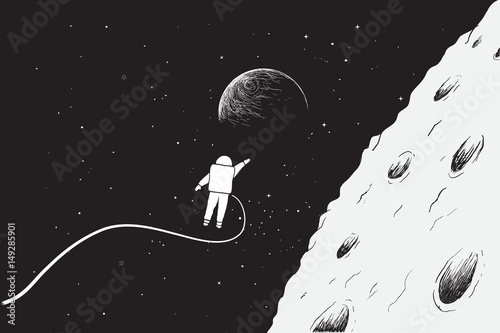 Astronaut flying near the Moon