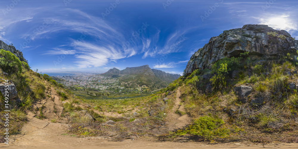 Naklejka premium Full 360 virutal reality of Lions Head and Table Mountain peaks in Cape Town, South Africa