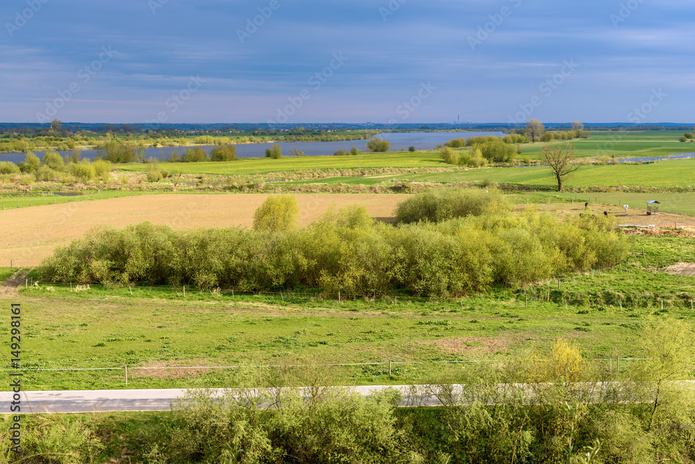 A beautiful view of Vistula river from hill near Gniew Castle in spring time. Poland.