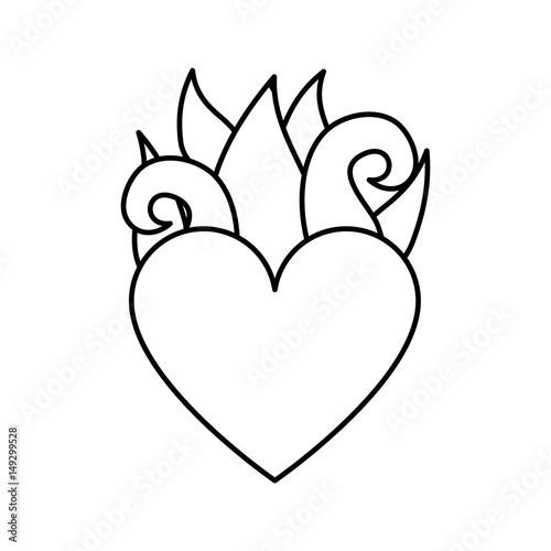 virgin mary heart with flames vector illustration design
