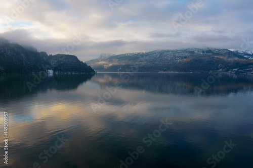 Sauda fjord, Norway. Early morning, view from sea