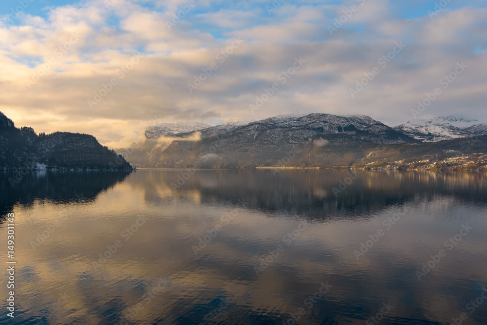 Obraz premium Sauda fjord, Norway. Early morning, view from sea