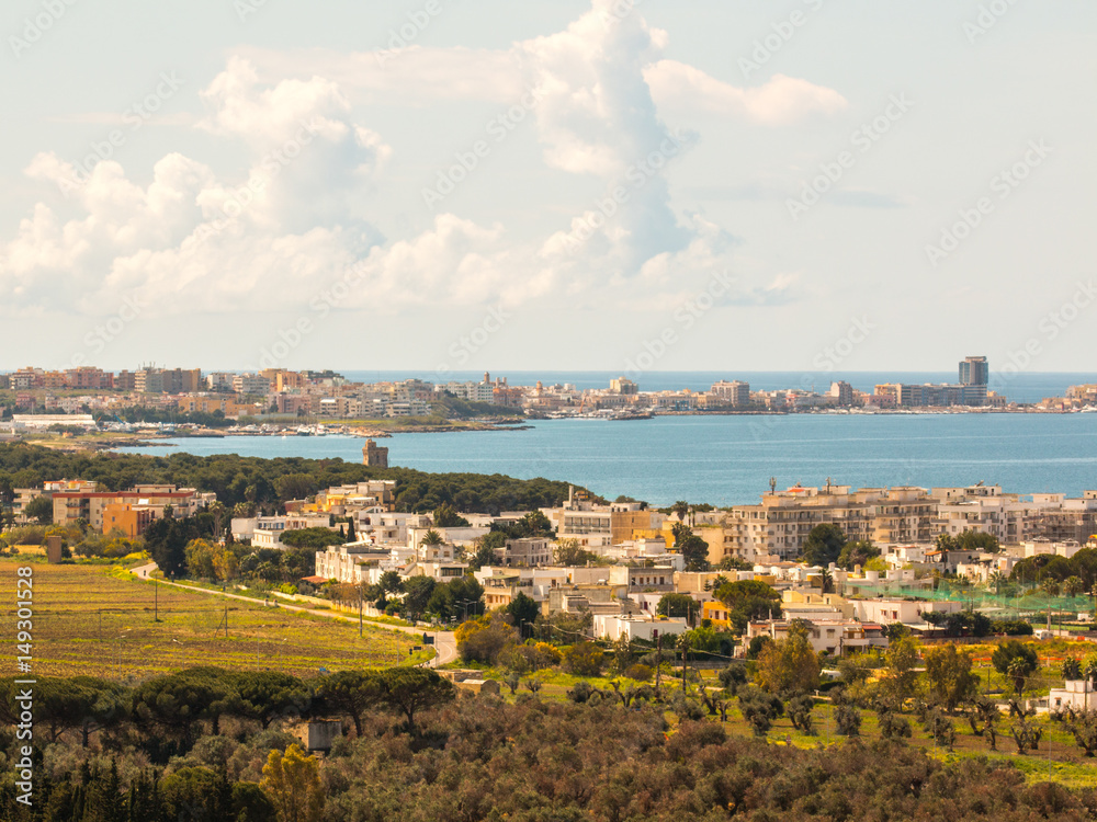 Panoramic view of gallipoli, a village near ionian sea, Apulia, Salento, Italy