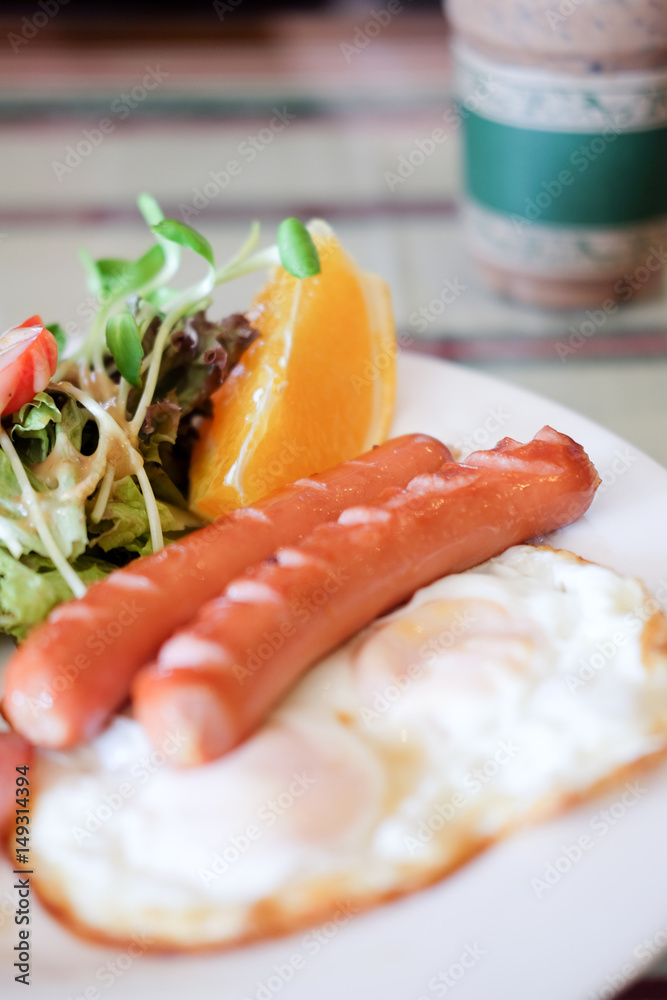 English breakfast - toast, egg, bacon and vegetables English breakfast - toast, egg, bacon and vegetables