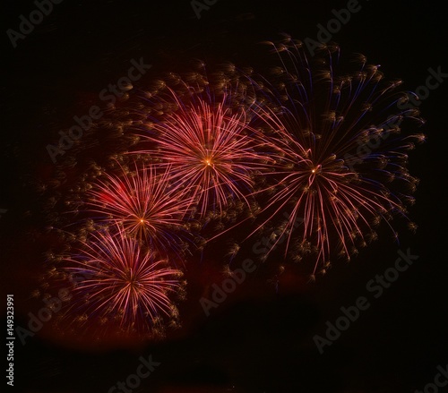 Colorful different colors amazing fireworks explosion in dark sky background  4 of July  Independence day  explode  fireworks festival fragment close up