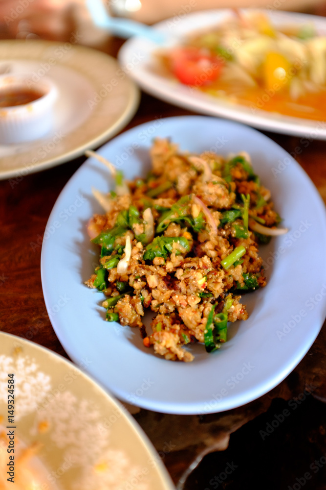 Chicken laap (or larb) in Chiang Mai, Thailand