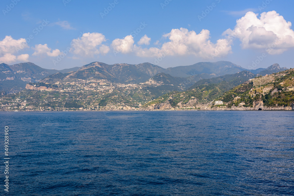 View of Amalfi coast on sunny day