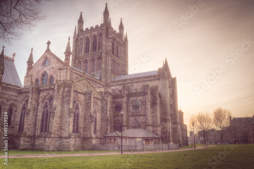 Hereford cathedral sunset HDR Haze Split Toning photography, Gothic - Early English architecture