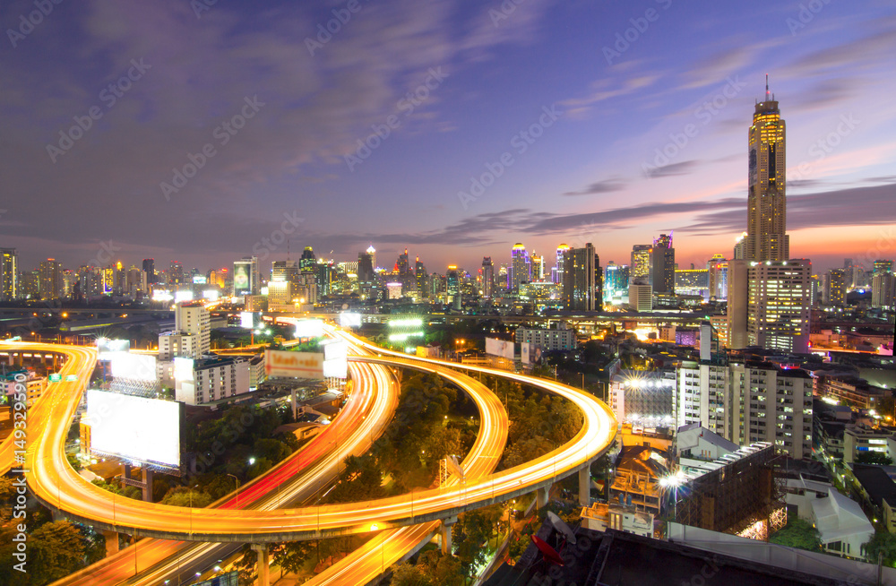 Bangkok cityscape. Bangkok night view in the business district.