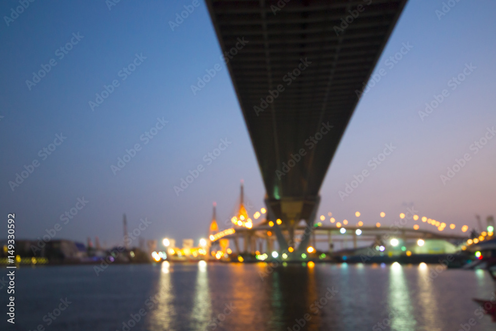 Blurred focus Industrial Ring Road Bridge (Bhumibol Bridge) , Bangkok , Thailand