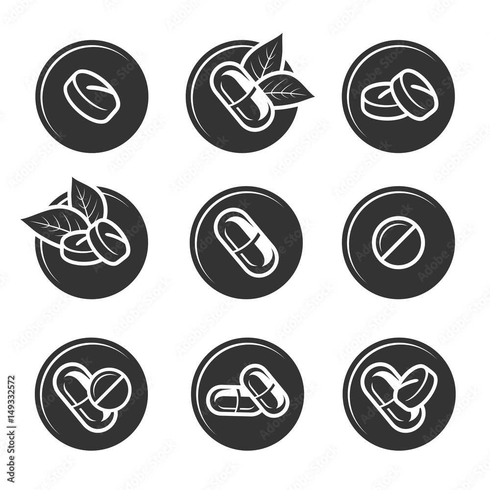 Pills and capsules elements set. Vectors Pills and capsules elements set. Vectors