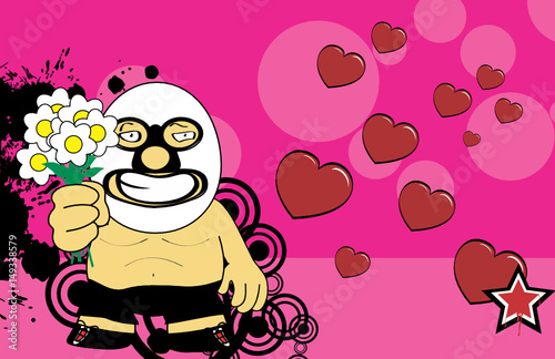 Valentine mexican wrestler cartoon background in vector format