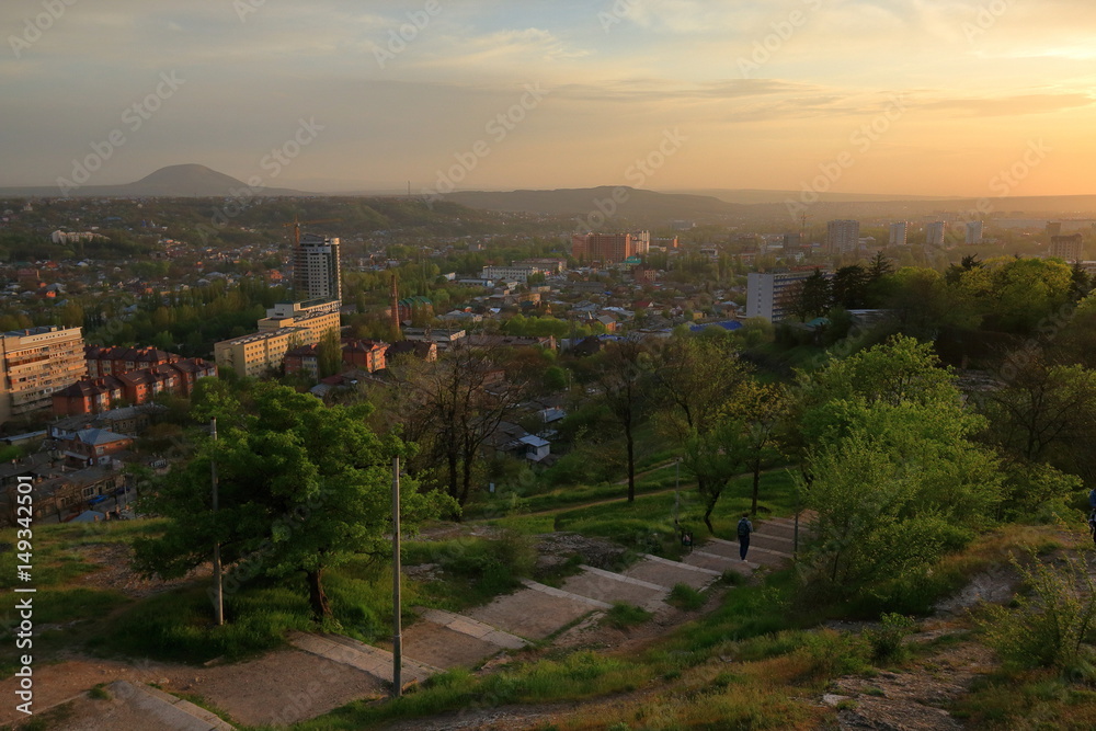 Fototapeta premium View from the Chinese gazebo at sunset. Pyatigorsk, Russia