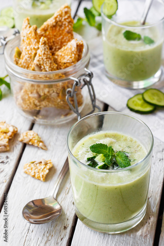Cold cucumber soup with avocado and mint
