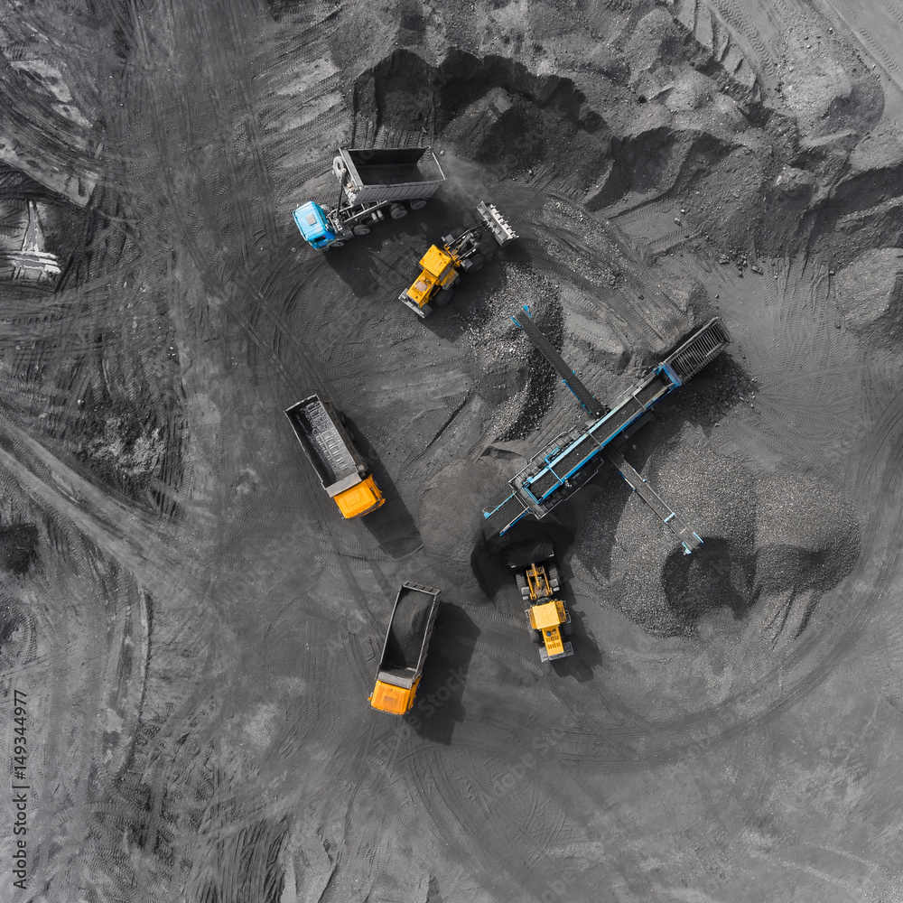Open pit mine, breed sorting, mining coal, extractive industry Open pit mine, breed sorting, mining coal, extractive industry