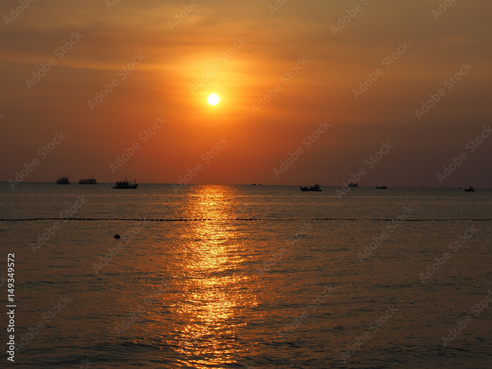 Sunset on beach in Phu Quock Island. Vietnam, March 2017.