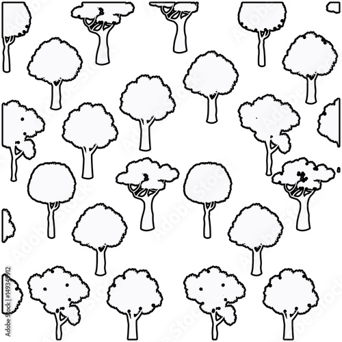 tree different foliage plant botanical seamless pattern design outline vector illustration