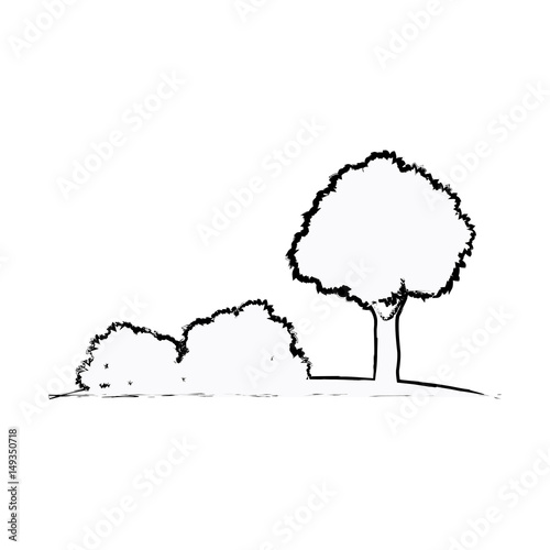 tree bushes natural ecology sketch vector illustration