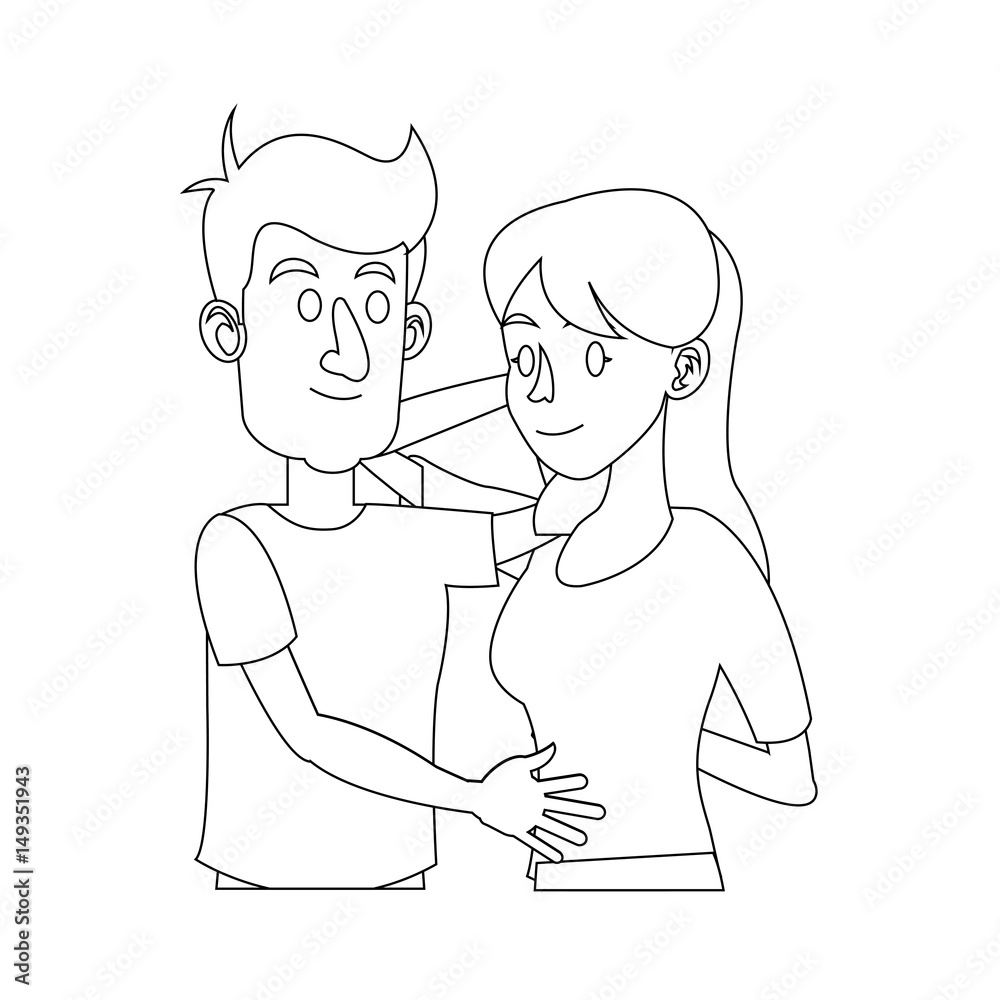 character couple hugging lovingly outline vector illustration design character couple hugging lovingly outline vector illustration design