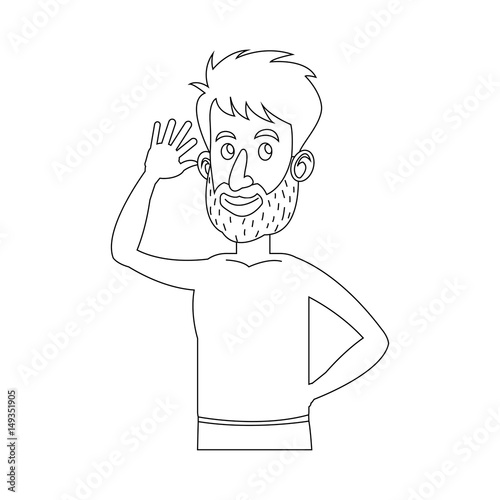 character bearded man without shirt outline vector illustration design