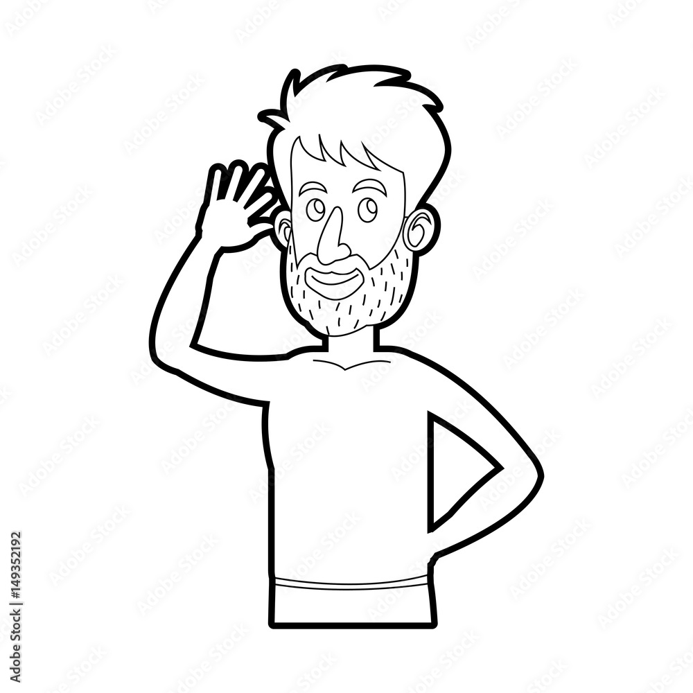 character bearded man without shirt line vector illustration design