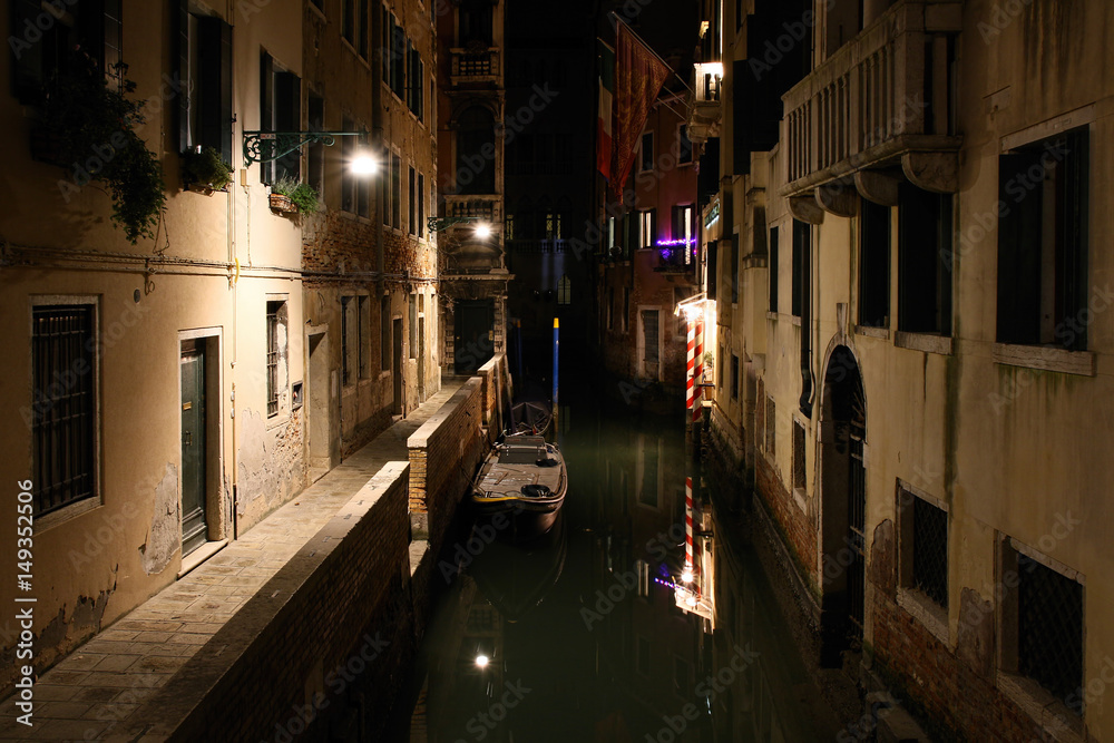 Nightshot of Venice with its canals and alleys in winter, Italy