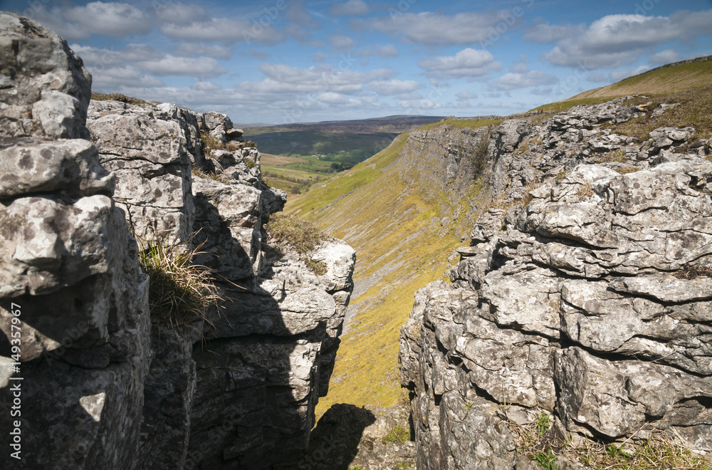 Oxnop Scar, a limestone scar in Swaledale in the Yorkshire Dales National Park, England