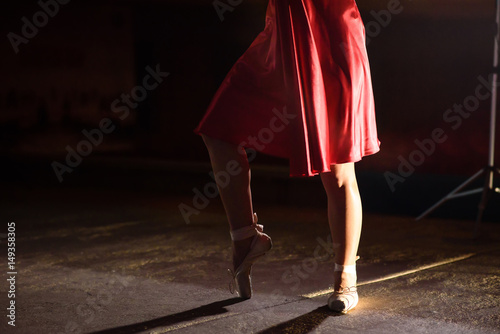 The ballerina shows legs and pointes.