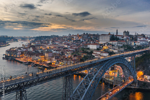 Aerial view of Porto city and Dom Luis I arch bridge, Portugal