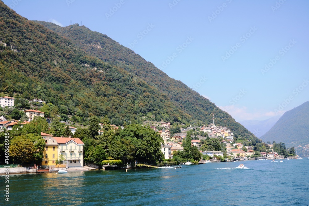 Holidays at Lake Como view to Cernobbio, Lombardy Italy