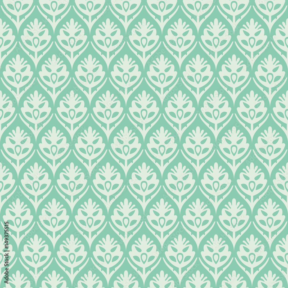 Seamless turquoise vintage floral ogee medieval pattern vector