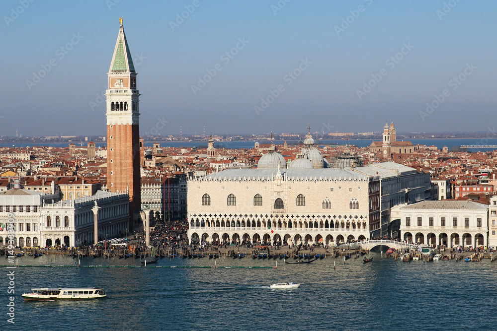 Campanile and doge palace on piazza San Marco, Venice, Italy