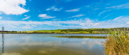 Panoramic view of Platamona pond in springtime