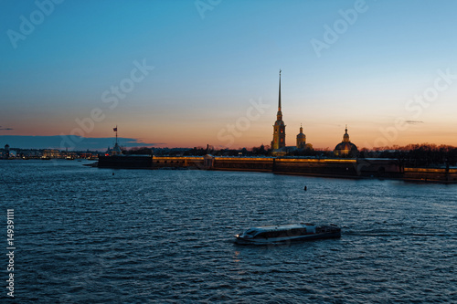 Night view of the Peter and Paul Fortress. Saint-Petersburg, Russia.