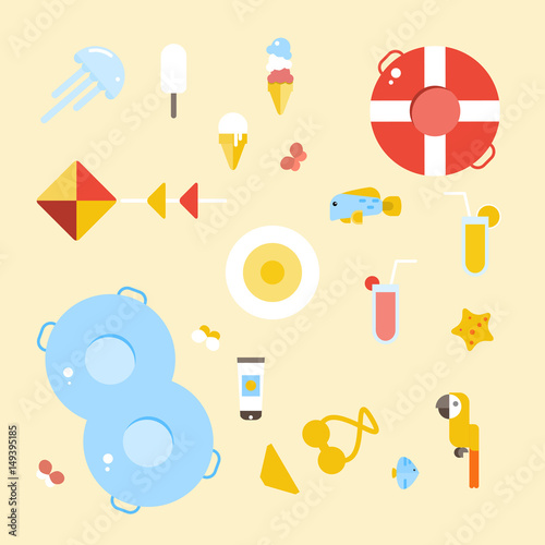 Two girls with rubber rings in the water Park. Vector flat illustration