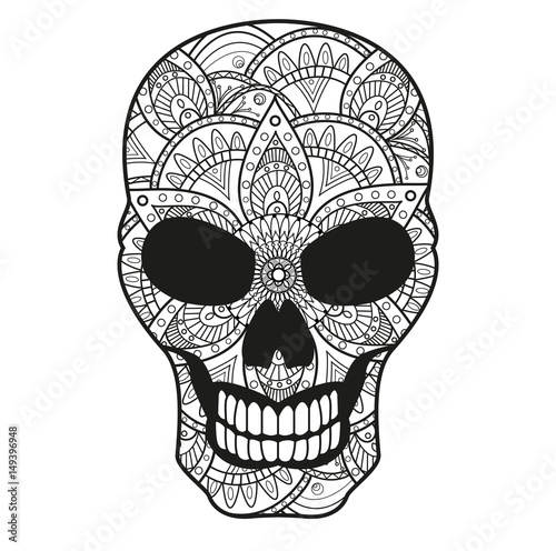 Vector illustration of a mandala skull for coloring book or tattoo, teschio mandala vettoriale da colorare photo