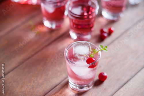 Shot with natural cranberry and vodka 