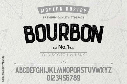 Font.Alphabet.Script.Typeface.Label.Modern Rustry Bourbon typeface.For labels and different type designs