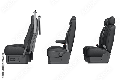 Car seat black leather, side view. 3D rendering