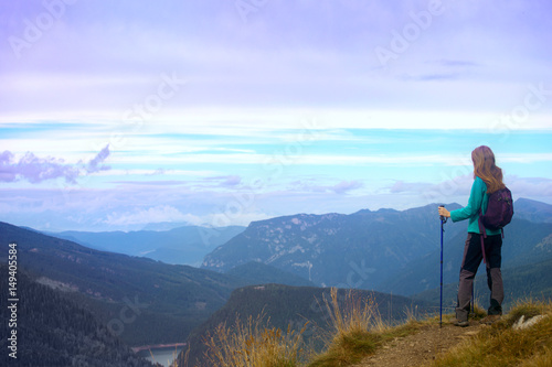 tourist girl at the Dolomites