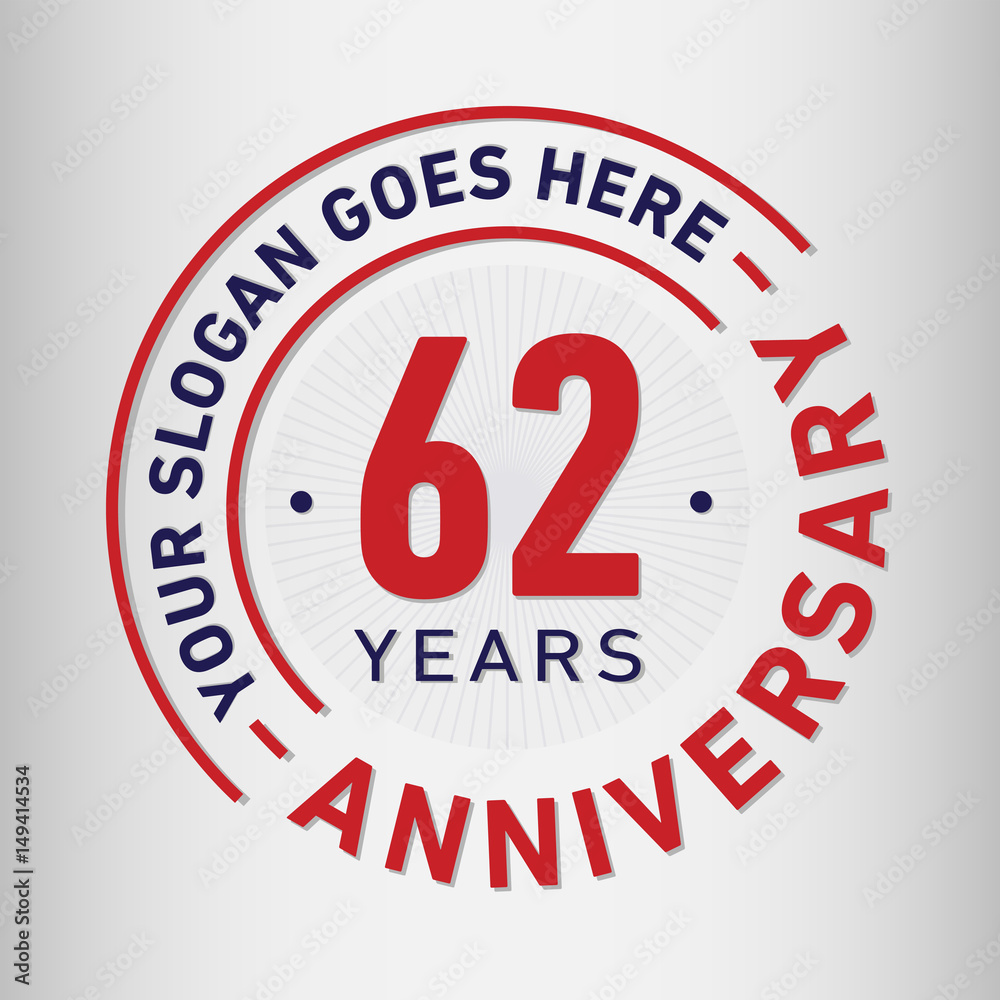 62 years anniversary logo template. Vector and illustration.
