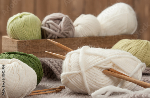 Yarn Balls. Wooden Knit Needles. Knitting Accessories.