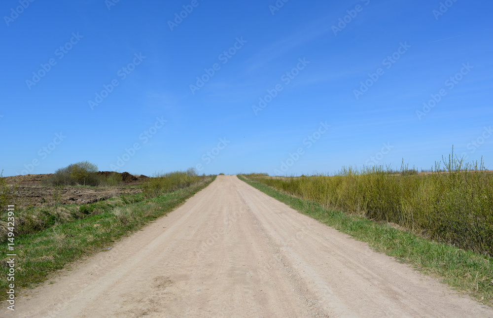 Beautiful spring landscape: the road to the sky