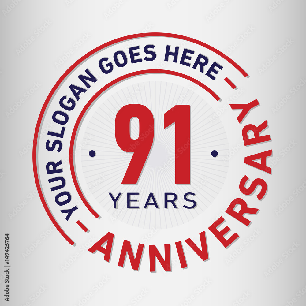 91 years anniversary logo template. Vector and illustration.