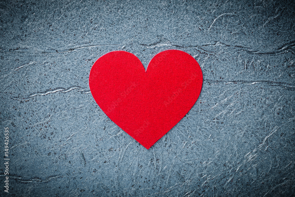 Red paper heart on metallic background top view Valentine card Red paper heart on metallic background top view Valentine card
