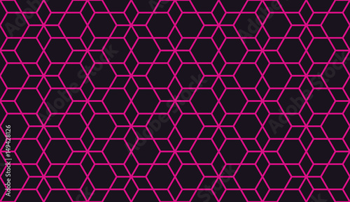 Seamless black and magenta pink isometric stellar hexagonal outline pattern vector