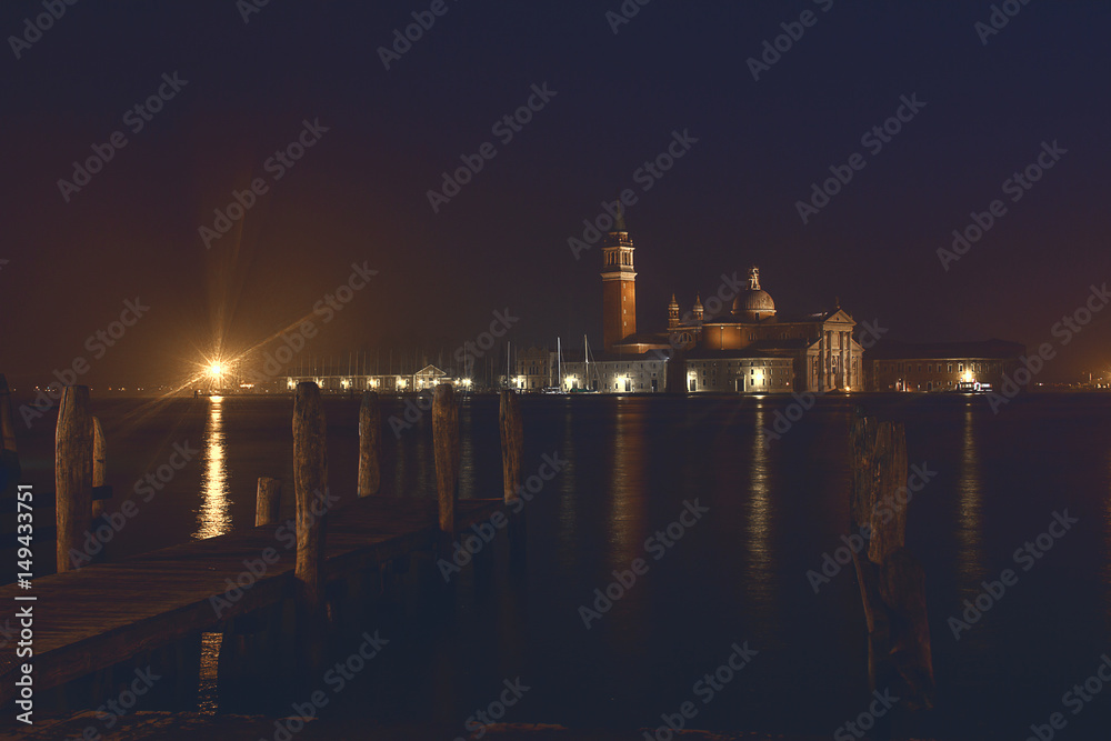 Scenic summer night panorama in Venice, Italy