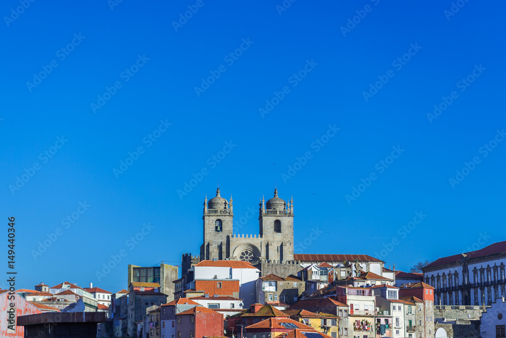 Cityscape of Porto, Portugal. View with two towers of Porto Cathedral