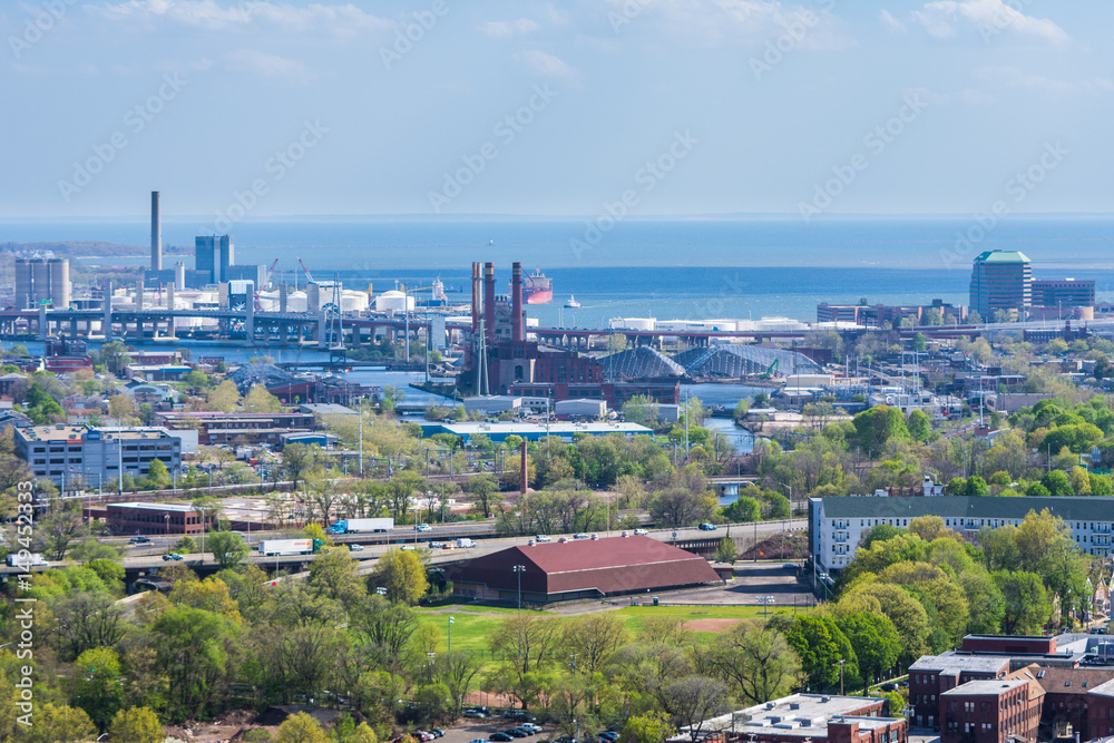 Aerial Skyline of New Haven Connecticut from East Rock in Summer Aerial Skyline of New Haven Connecticut from East Rock in Summer